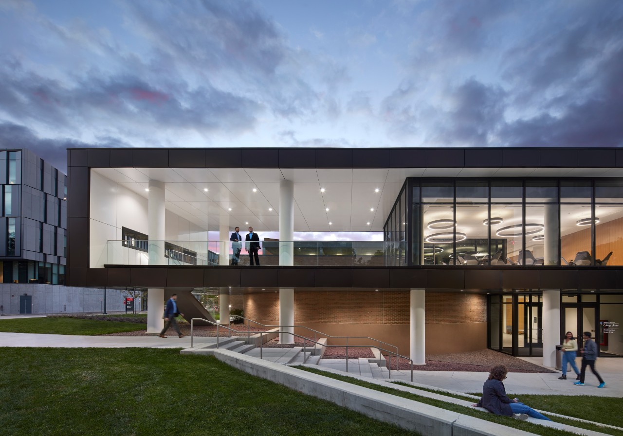 Law building's terrace at night