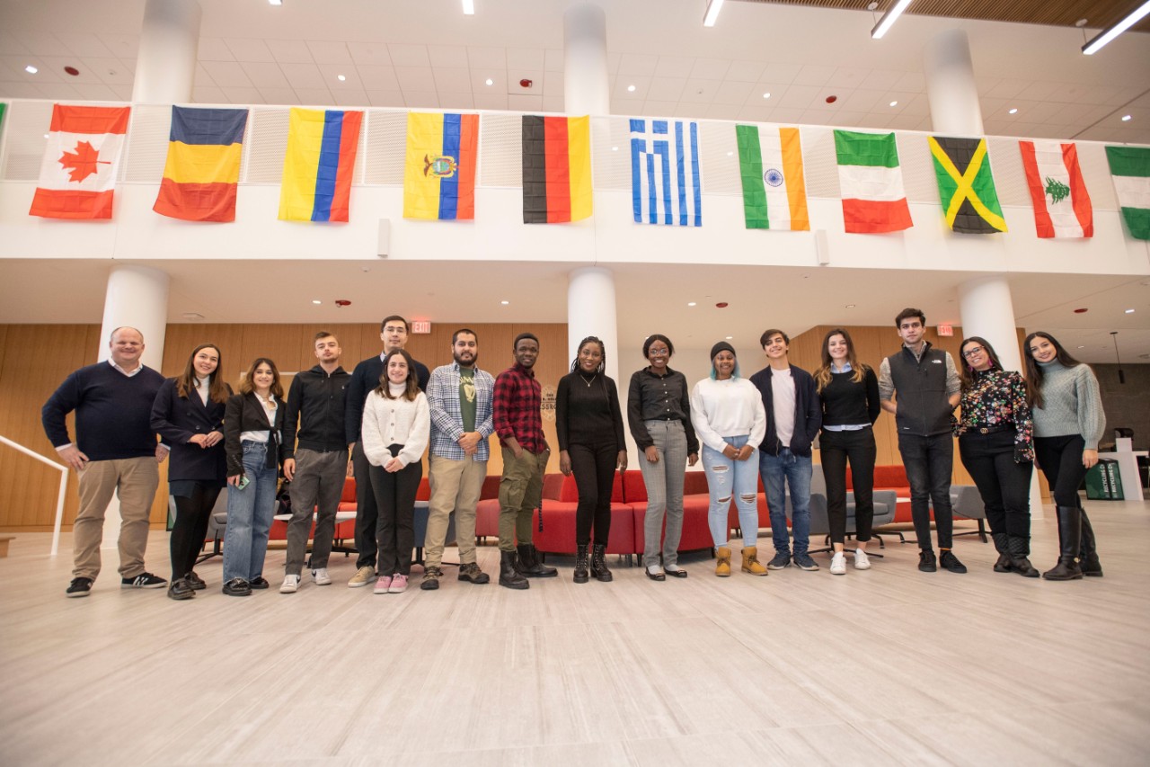 College of Law international students in the law school atrium