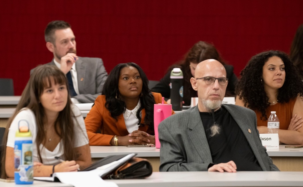 University of Cincinnati College of Law new students shown here during orientation classes at the College of Law building Friday August 23, 2024. Photos by Joseph Fuqua II